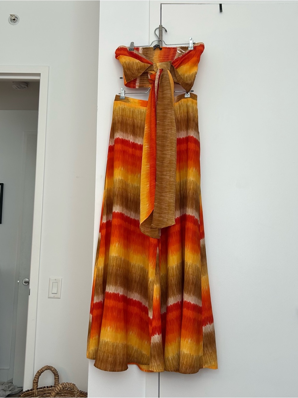 Striped Orange-Tone Set with Tie Top and Wide Leg Pants